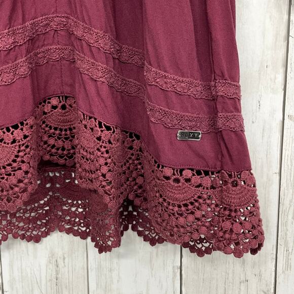 Roxy Traveler Long Sleeve Crochet Lace Pullover Empire Waist Pullover Dress - Picture 3 of 12